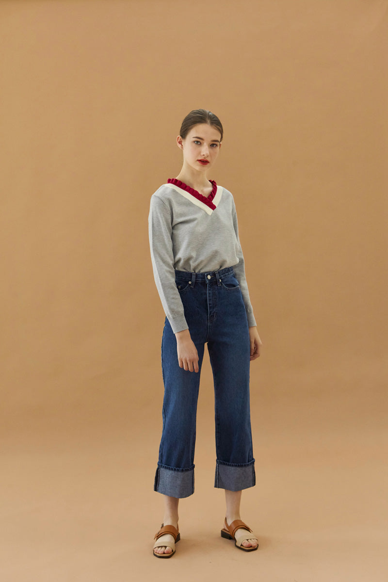 Fold Denim Pants - Blue