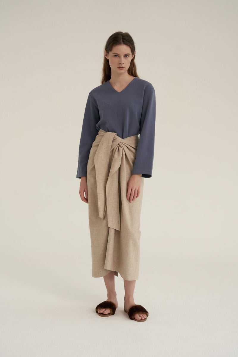 Twist Thin Wool Skirt Oatmeal