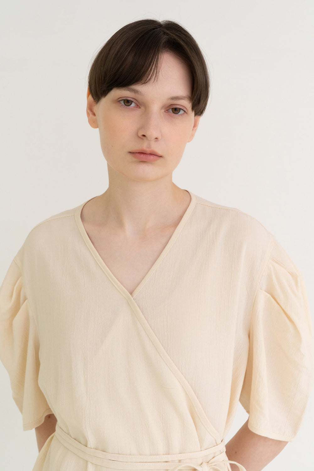 Texture Puff Wrap Top Cream