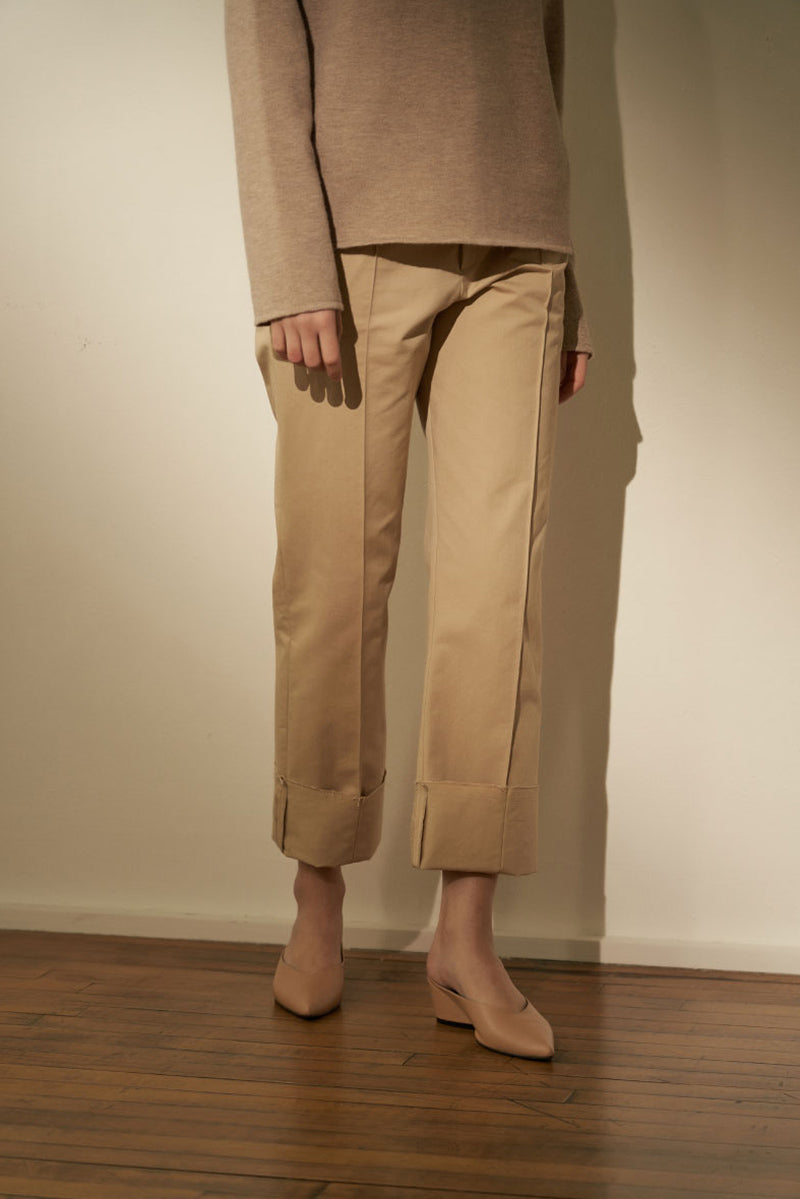 Cozy Pintuck Roll Up Pants Beige