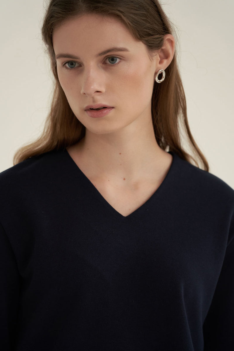 V-Neck Simple Top Navy