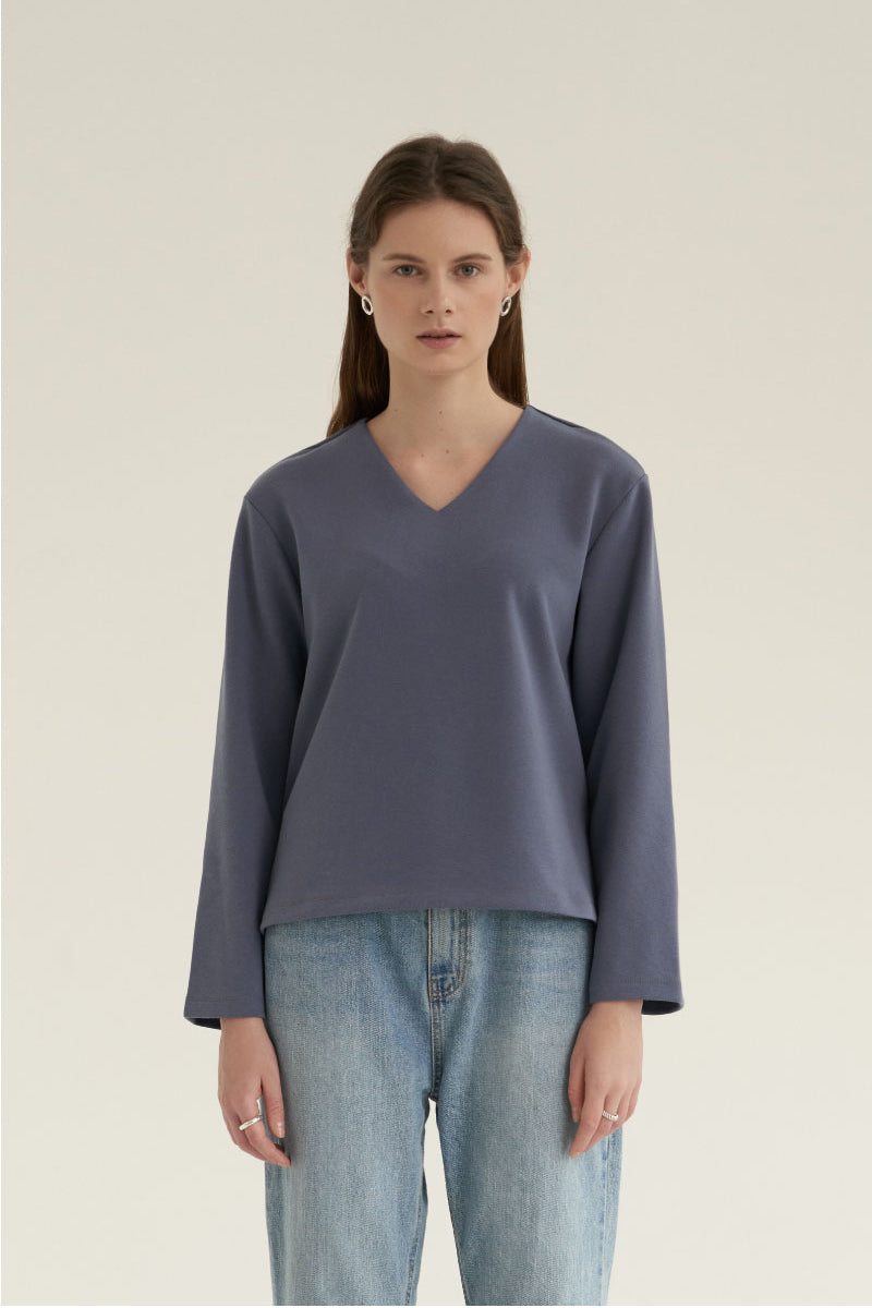 V-Neck Simple Top Dusty Blue