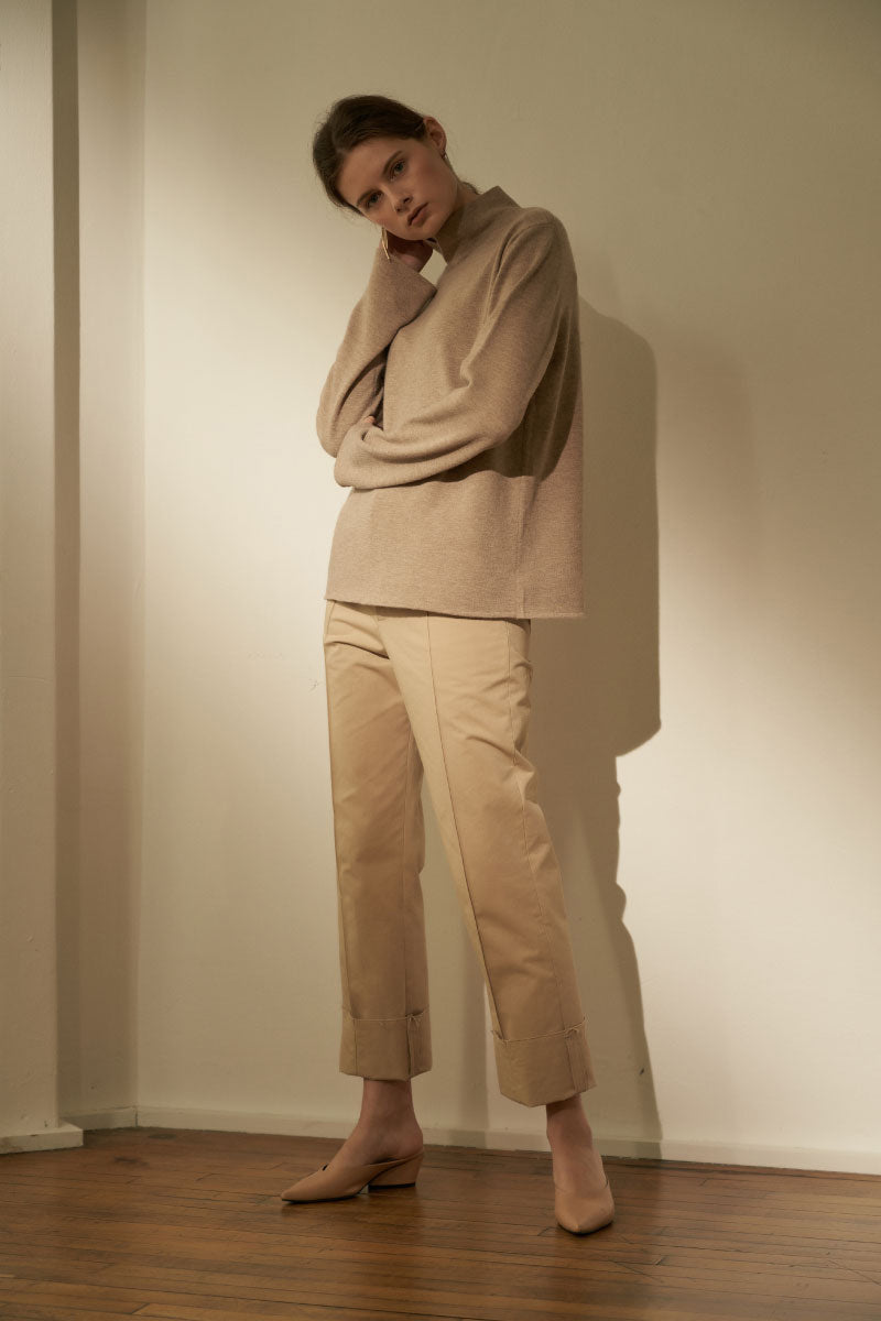 Cozy Pintuck Roll Up Pants Beige