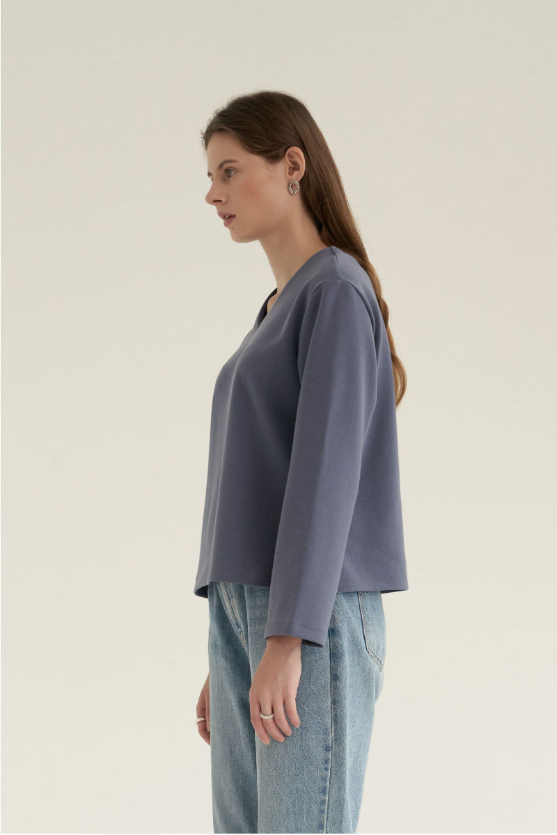 V-Neck Simple Top Dusty Blue