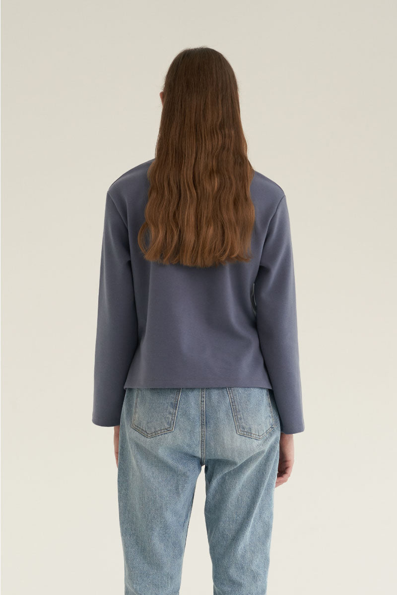 V-Neck Simple Top Dusty Blue