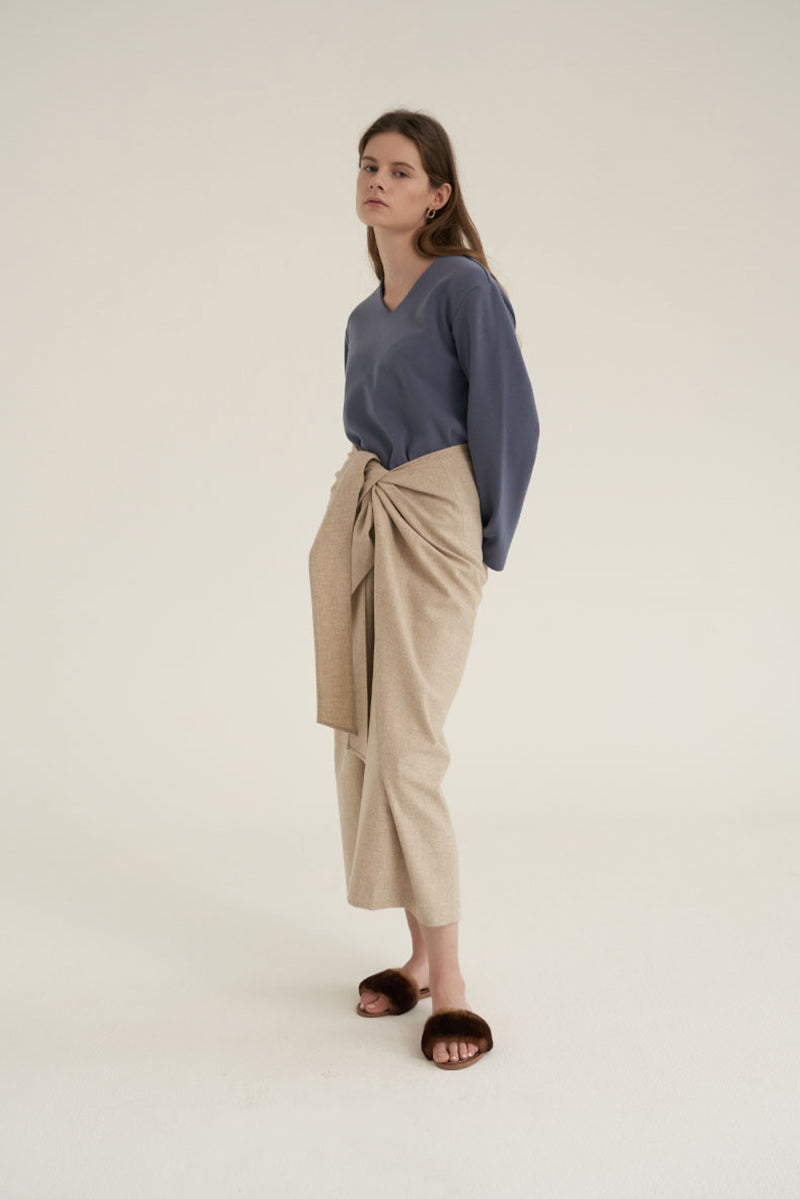 Twist Thin Wool Skirt Oatmeal