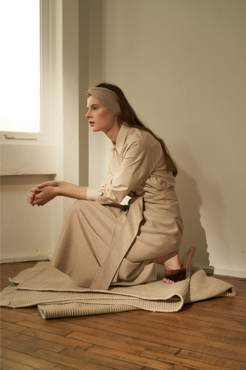 Twist Thin Wool Skirt Oatmeal