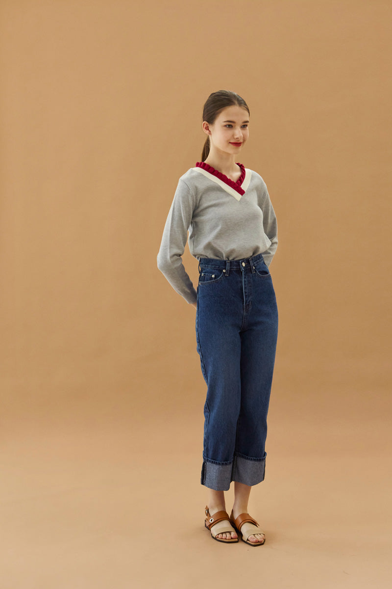 Fold Denim Pants - Blue