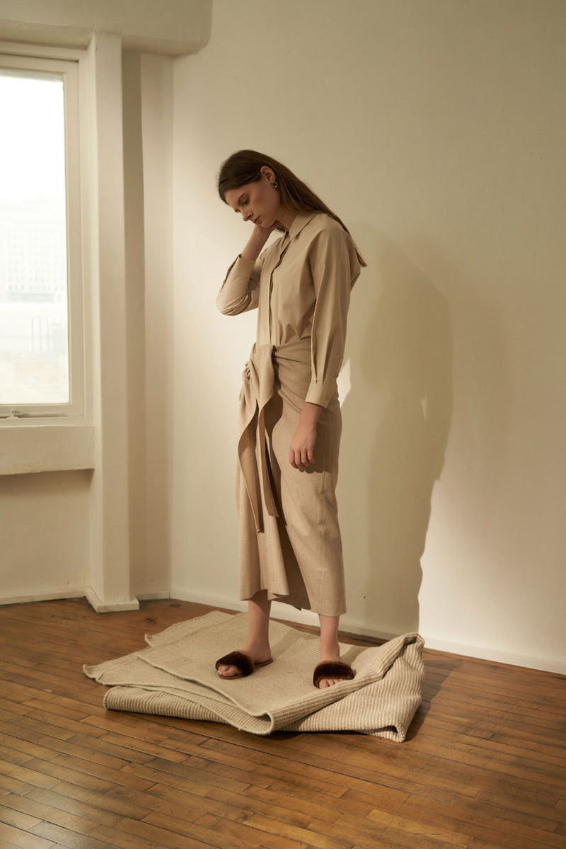 Twist Thin Wool Skirt Oatmeal