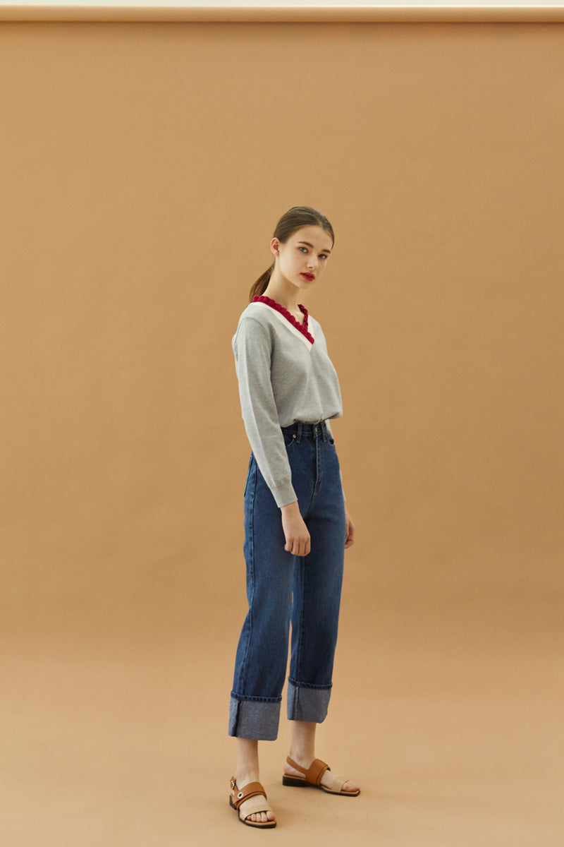 Fold Denim Pants - Blue