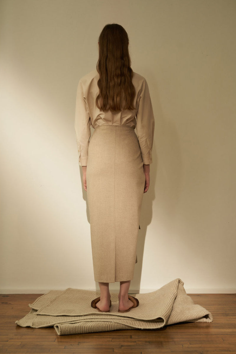 Twist Thin Wool Skirt Oatmeal