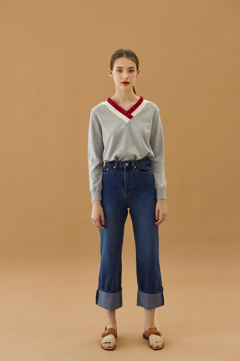 Fold Denim Pants - Blue