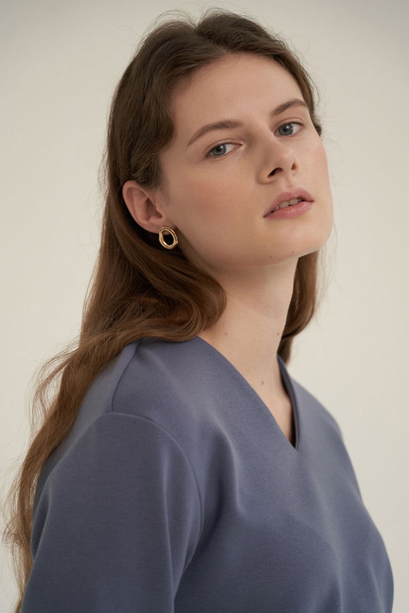 V-Neck Simple Top Dusty Blue