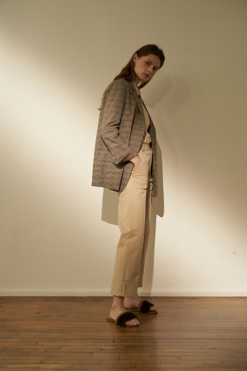 Cozy Pintuck Roll Up Pants Beige
