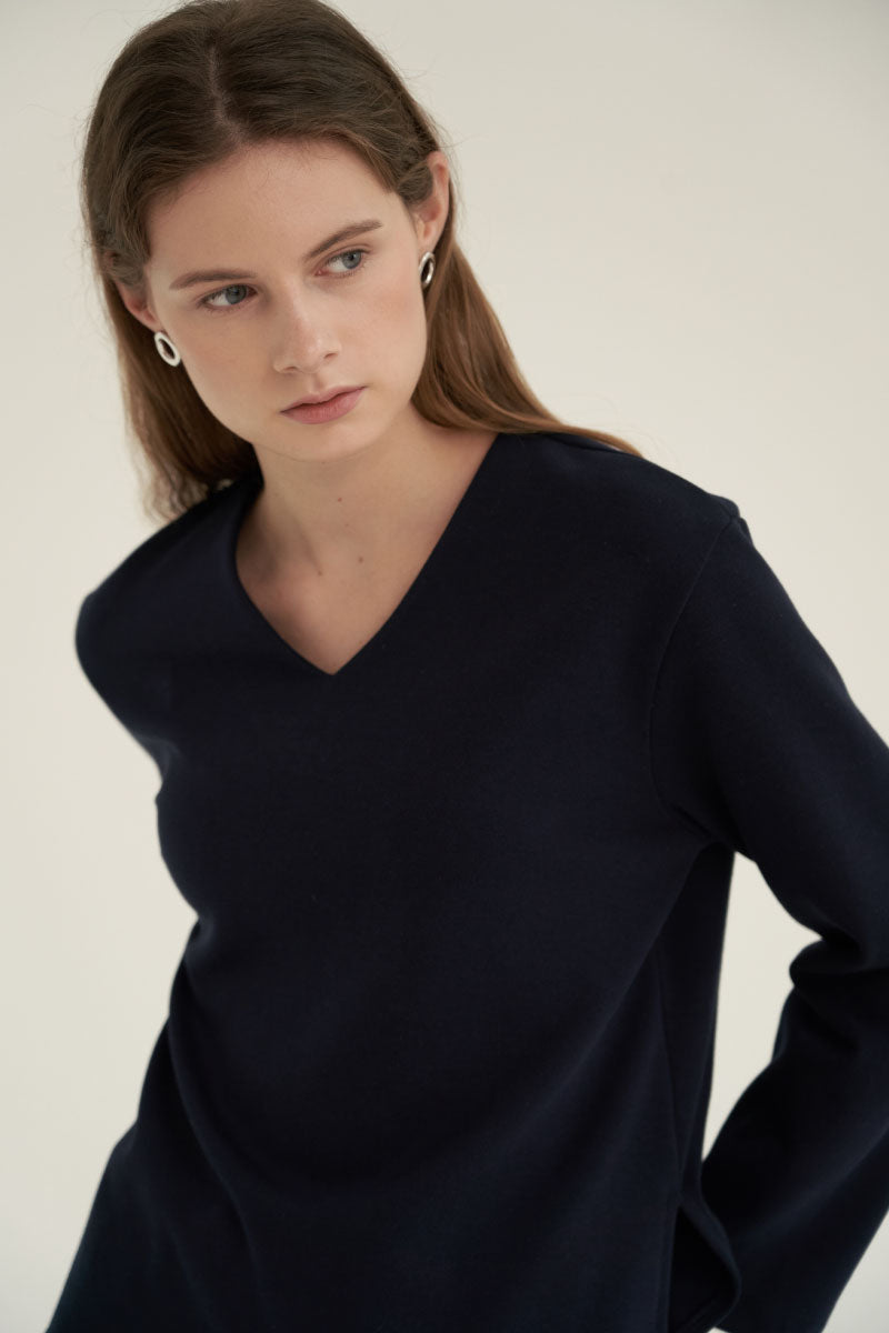 V-Neck Simple Top Navy