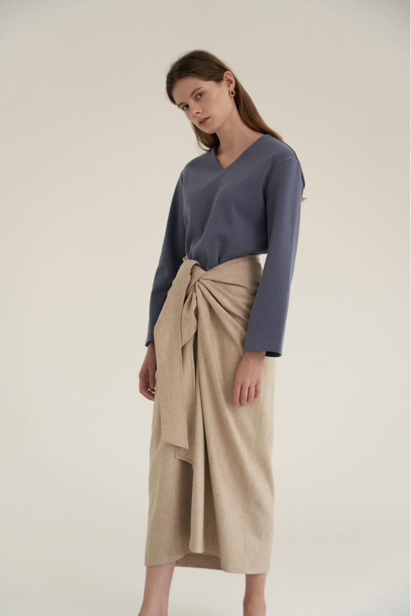 V-Neck Simple Top Dusty Blue