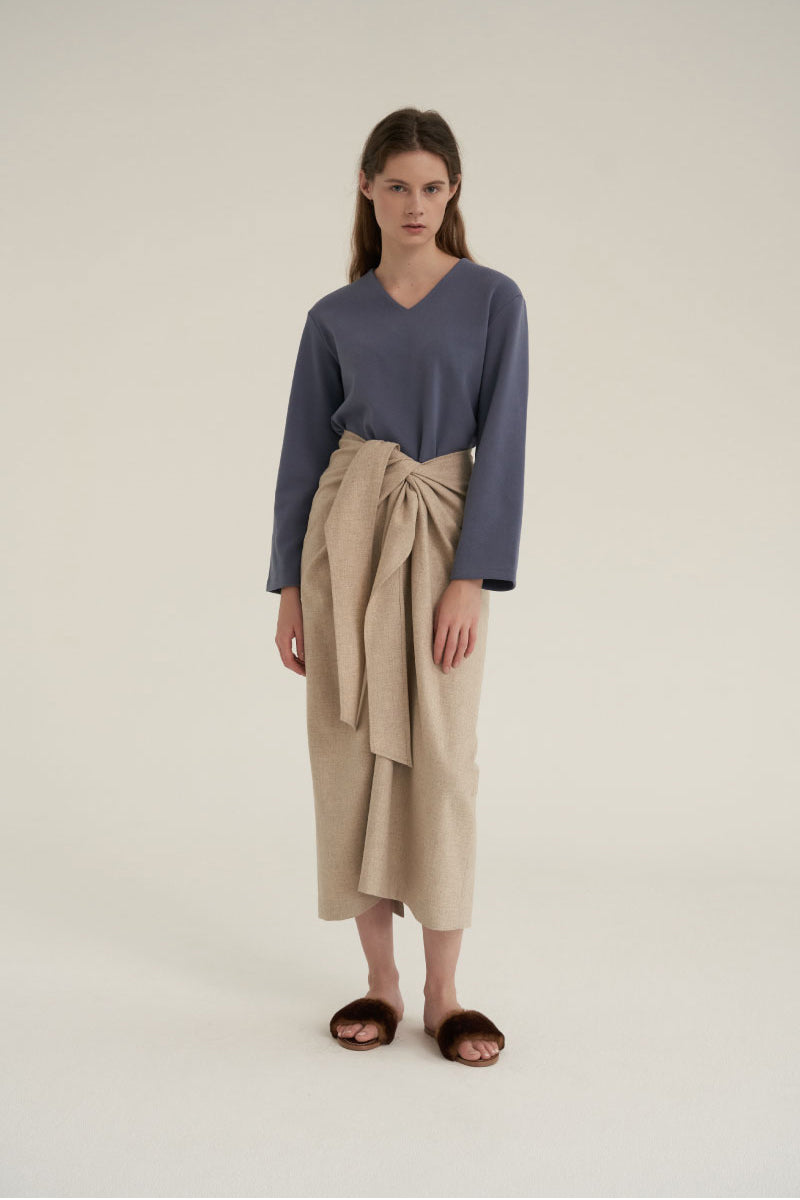 V-Neck Simple Top Dusty Blue