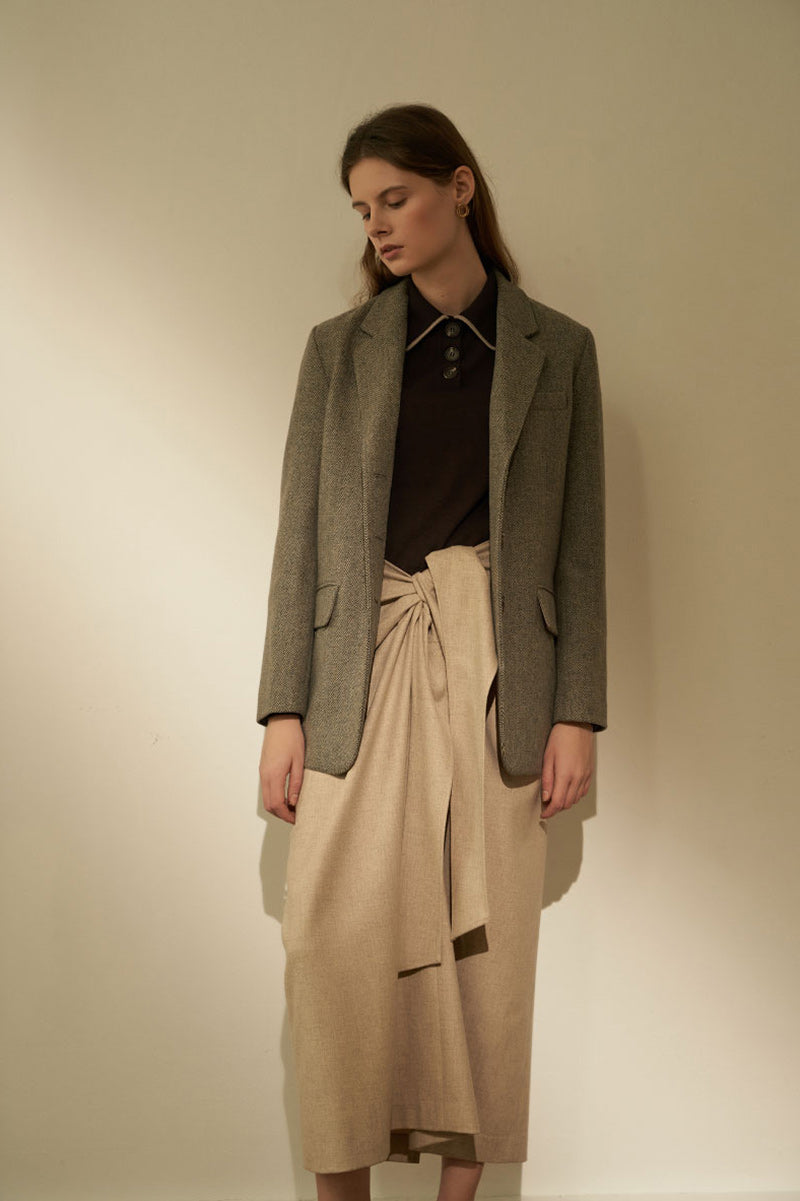Twist Thin Wool Skirt Oatmeal