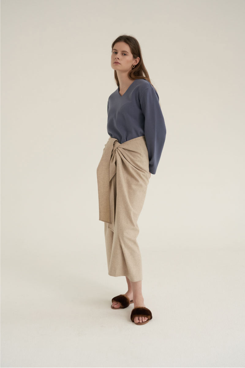 V-Neck Simple Top Dusty Blue