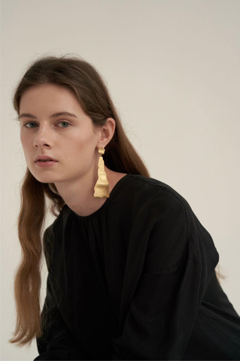 Shirring Neck Comfort Dress Black