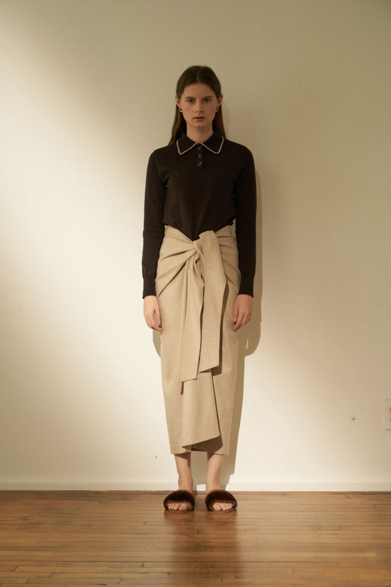 Twist Thin Wool Skirt Oatmeal
