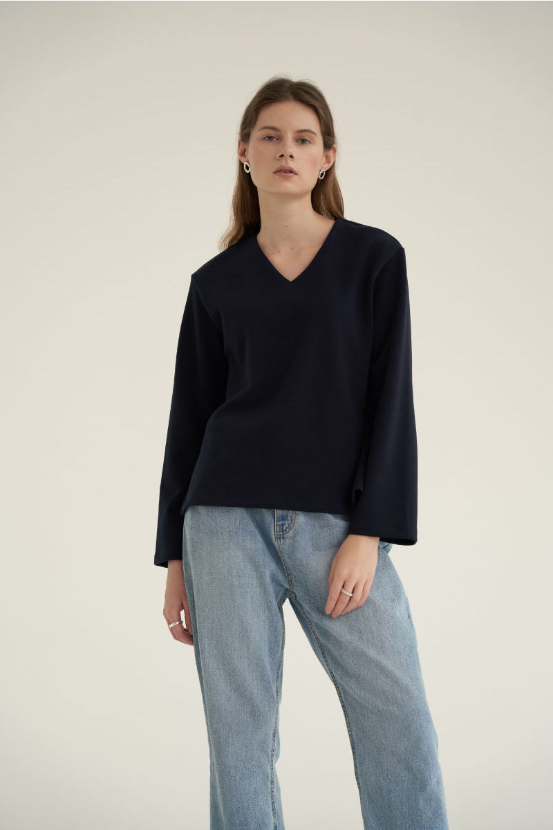 V-Neck Simple Top Navy