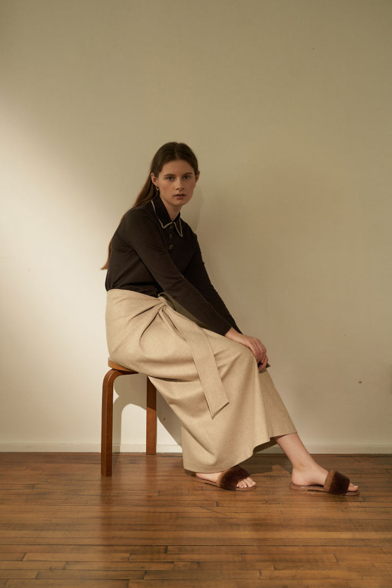 Twist Thin Wool Skirt Oatmeal