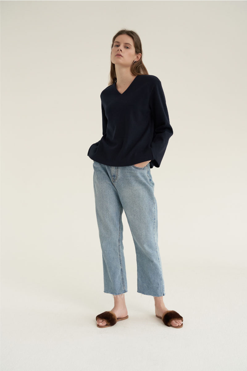 V-Neck Simple Top Navy