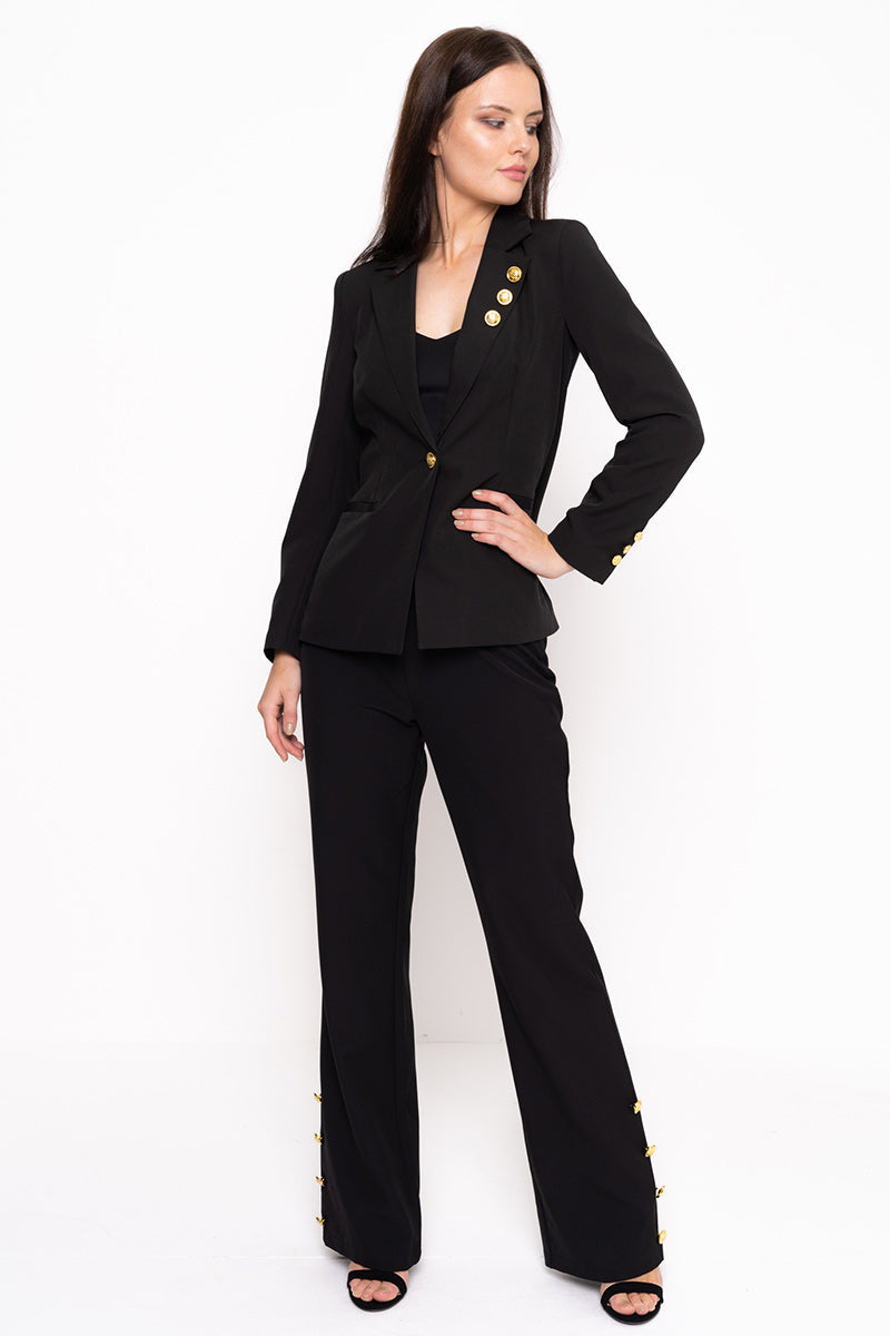 Wide Leg Trouser With Gold Buttons