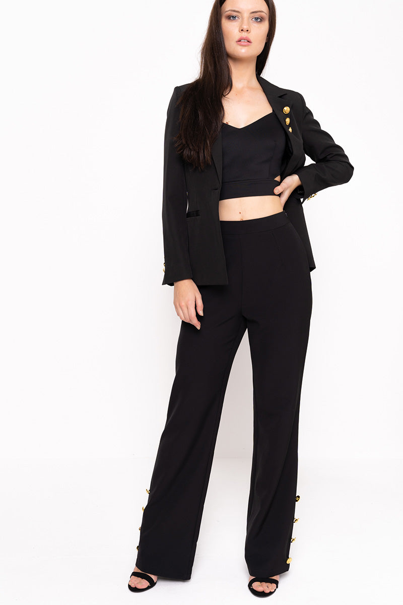 Wide Leg Trouser With Gold Buttons