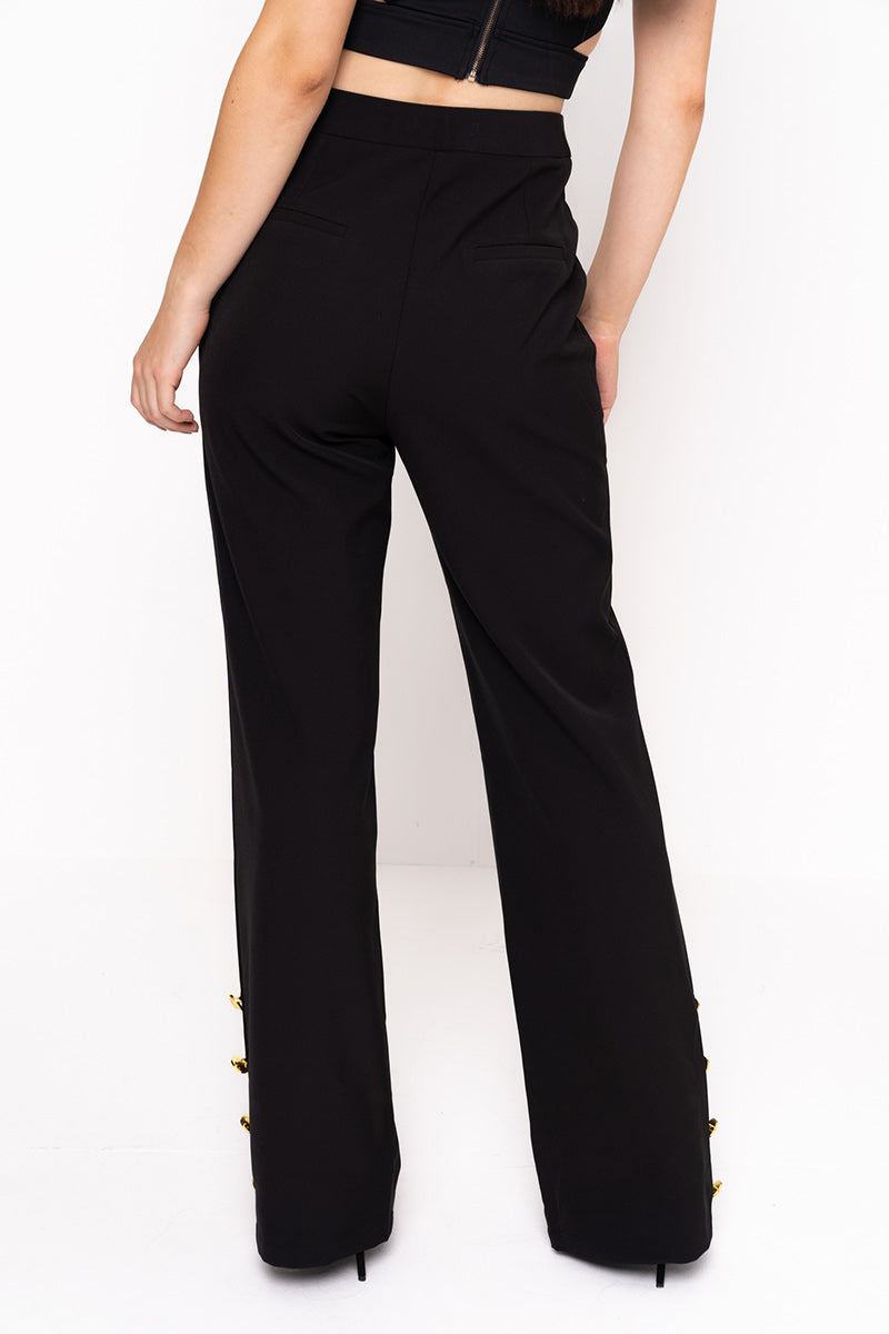 Wide Leg Trouser With Gold Buttons