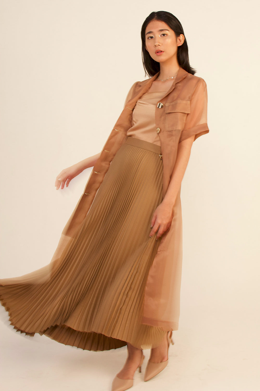 Sable Pleated Asymmetrical Skirt