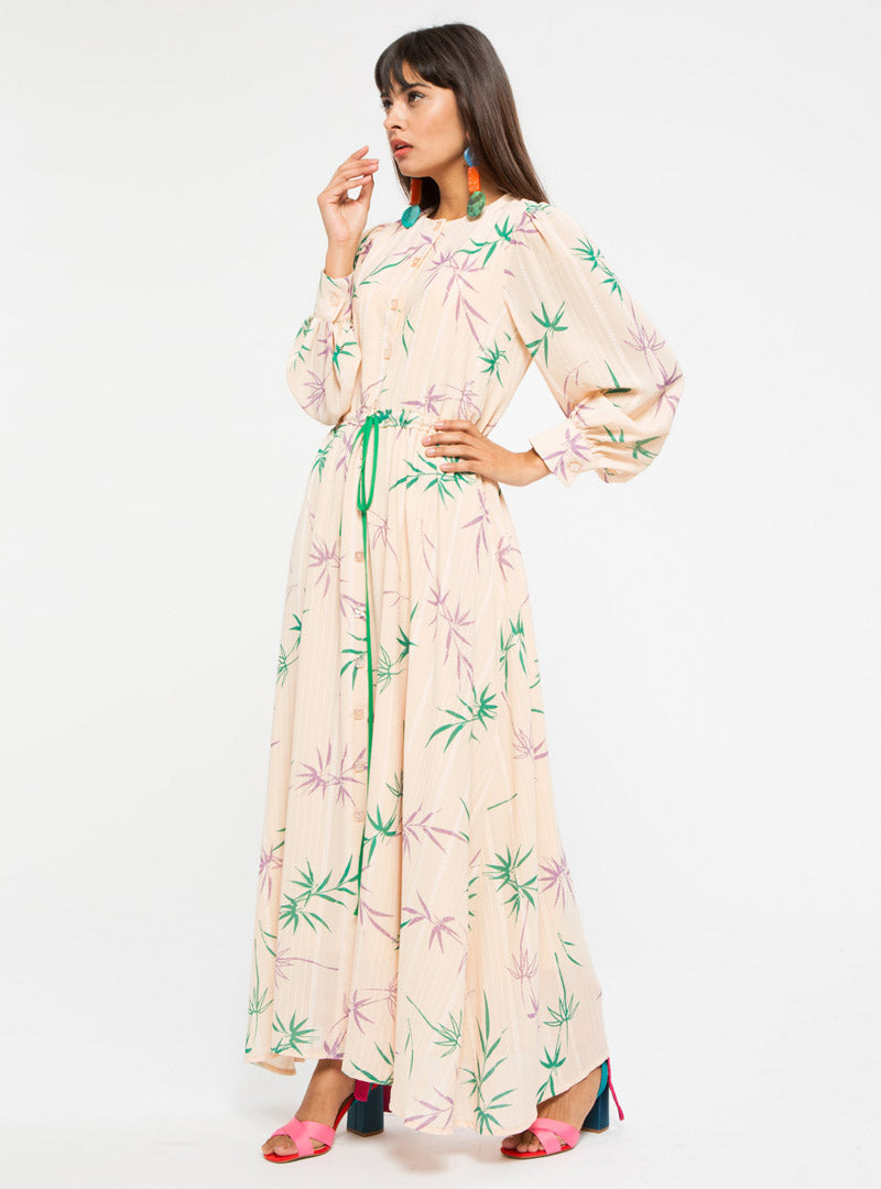 Leaf Print Dress with Belt