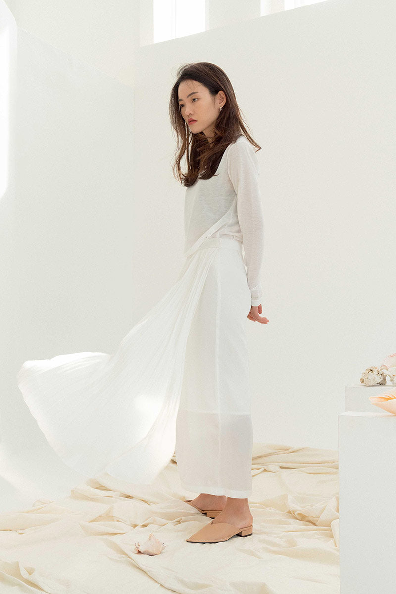 Pleats Wing Long Skirt - Pink Beige