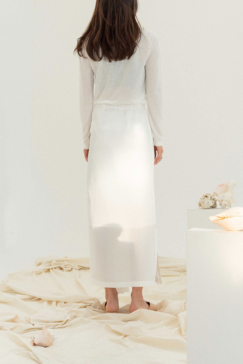 Pleats Wing Long Skirt - Pink Beige