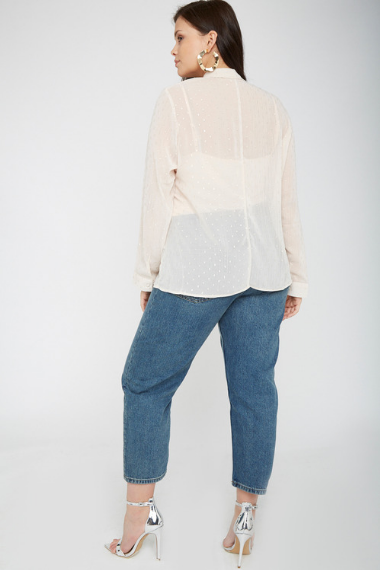 Plus Size Nude Pussybow Blouse With Polka Dots