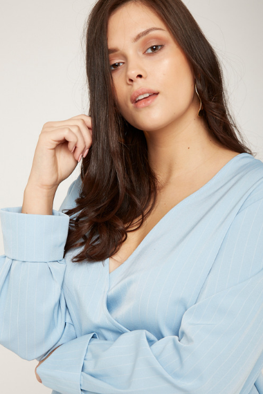 Plus Size Sky Blue Pinstripe Wrap Top