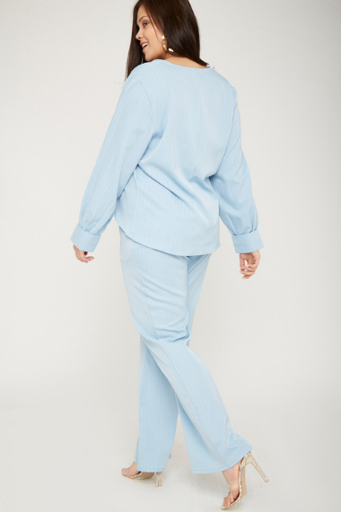 Plus Size Sky Blue Pinstripe Wrap Top
