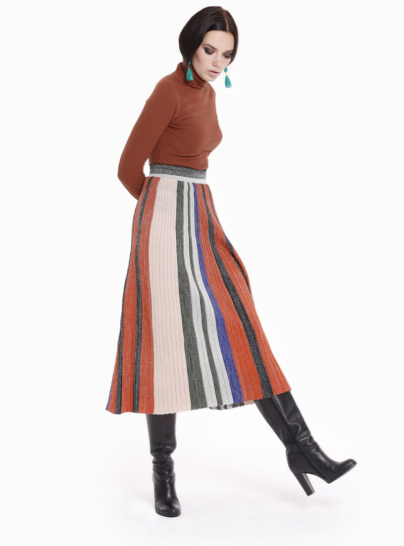 Knitted Brocade Maxi Skirt Multicolours Stripes
