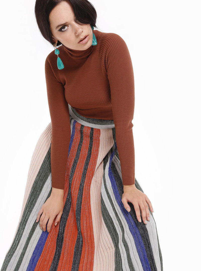 Knitted Brocade Maxi Skirt Multicolours Stripes