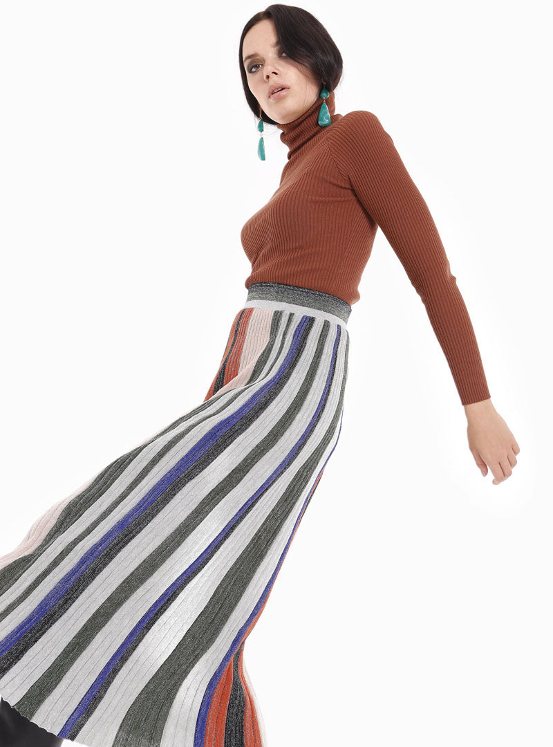 Knitted Brocade Maxi Skirt Multicolours Stripes