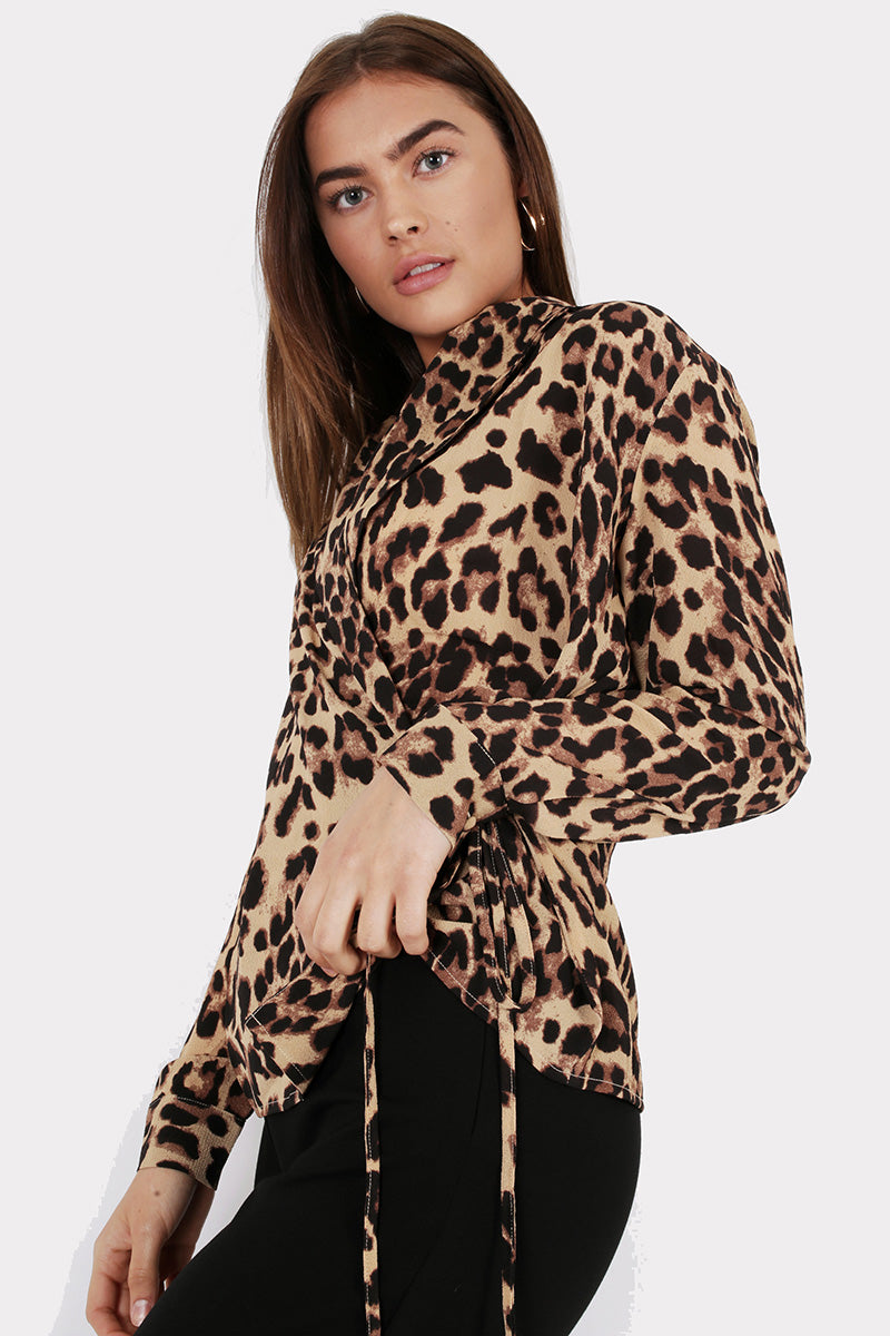 Wrap Blouse in Leopard Print