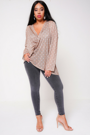 Plus Size Polka Dot Wrap Blouse
