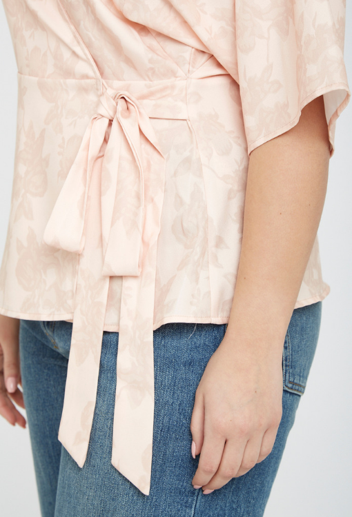 Plus Size Jacquard Wrap Top in Pink