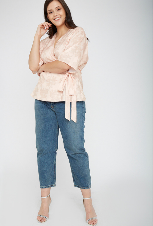 Plus Size Jacquard Wrap Top in Pink