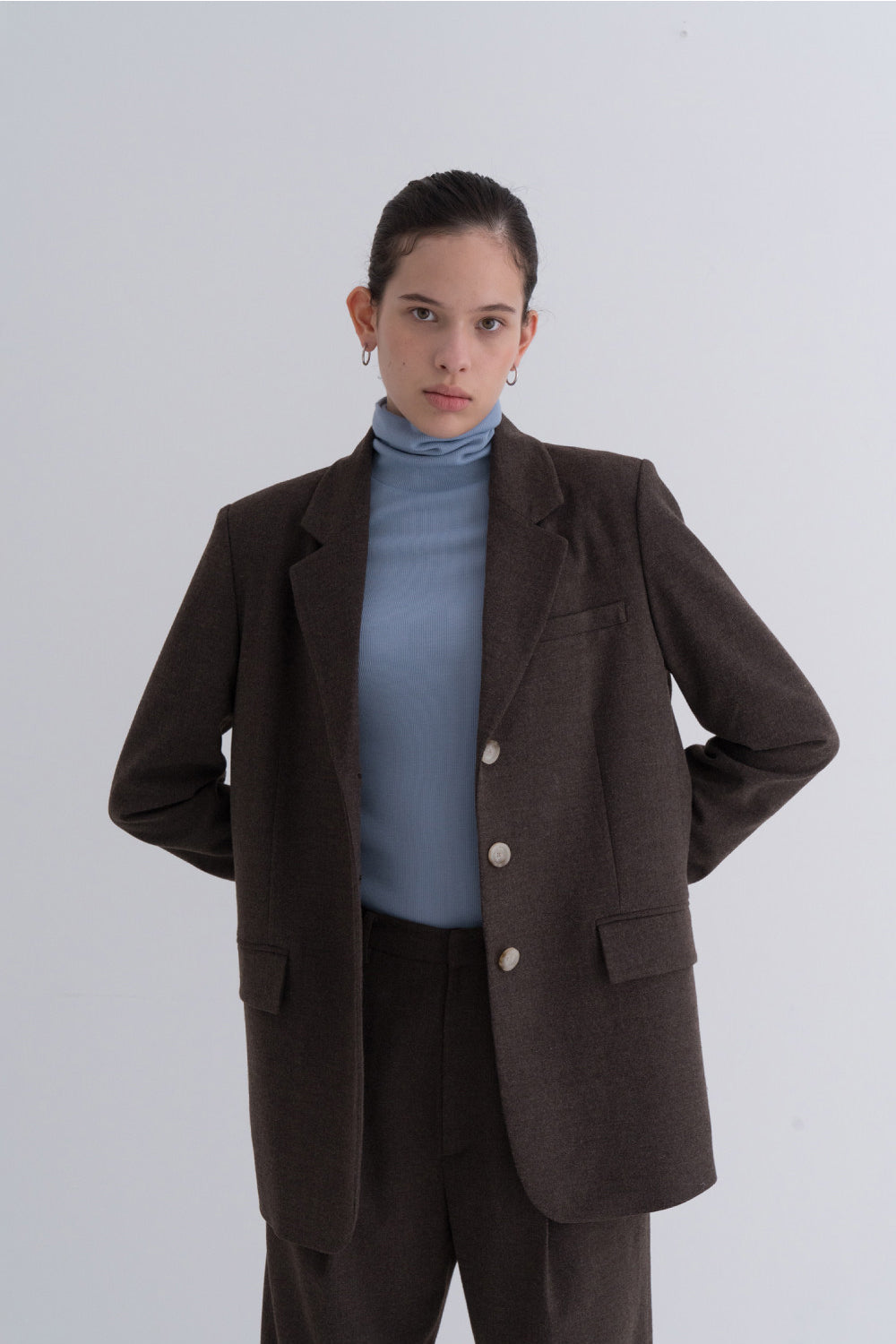 Natural Mannish Basic Wool Jacket Brown
