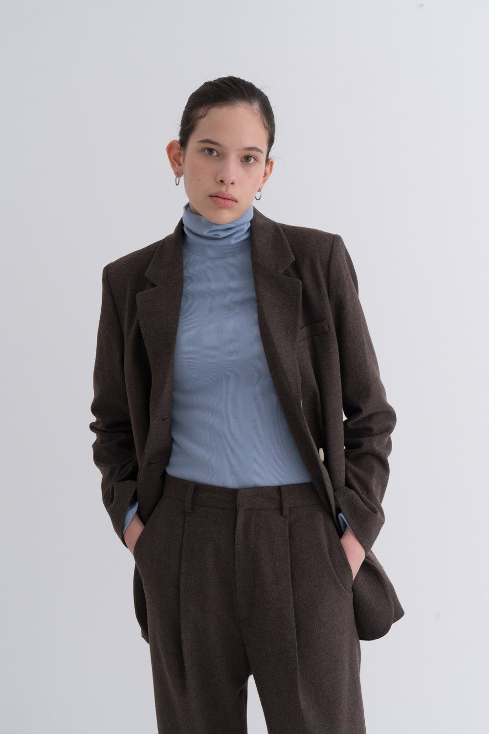 Natural Mannish Basic Wool Jacket Brown