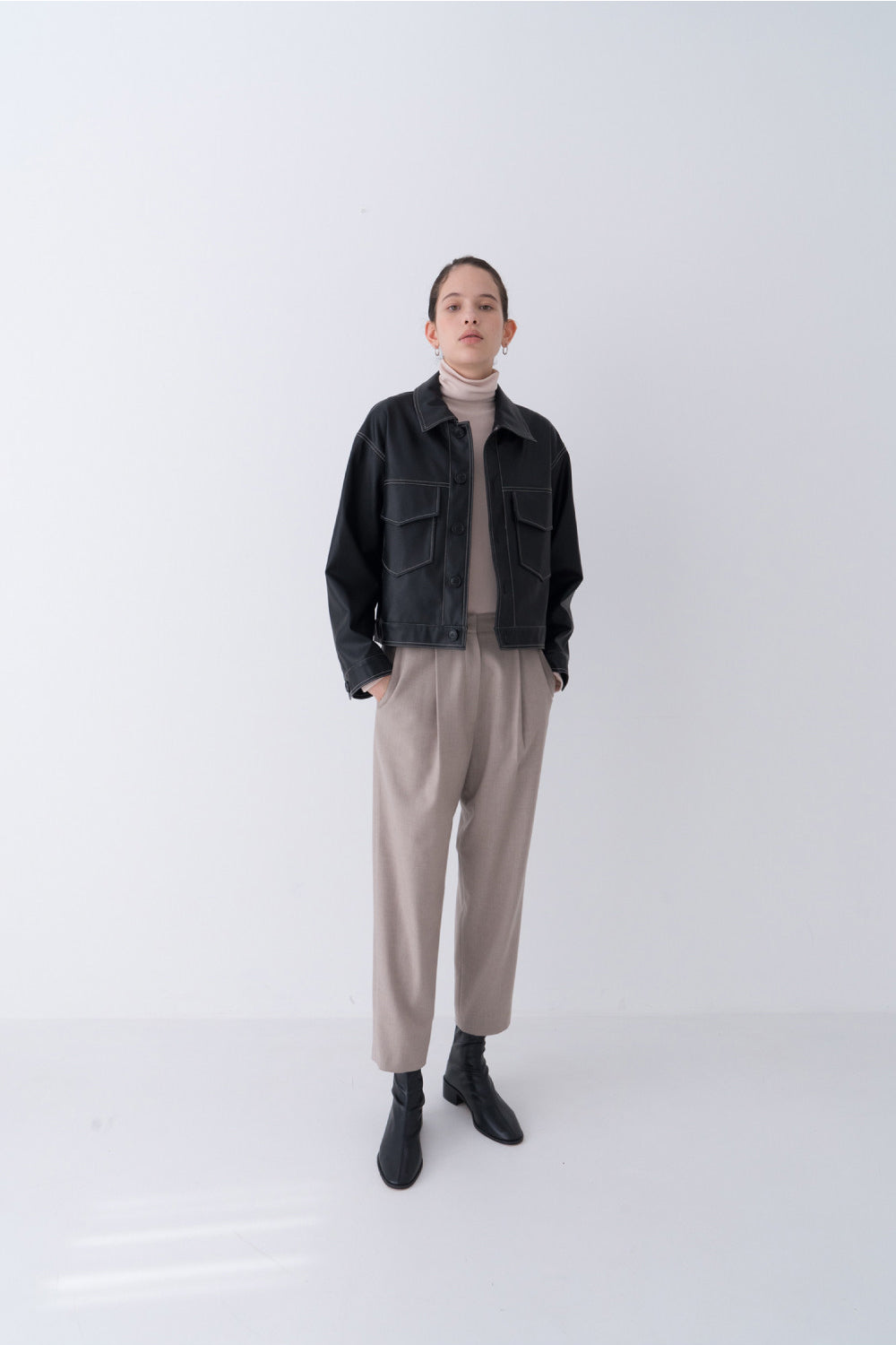 Stitch Pocket Leather Jacket Black