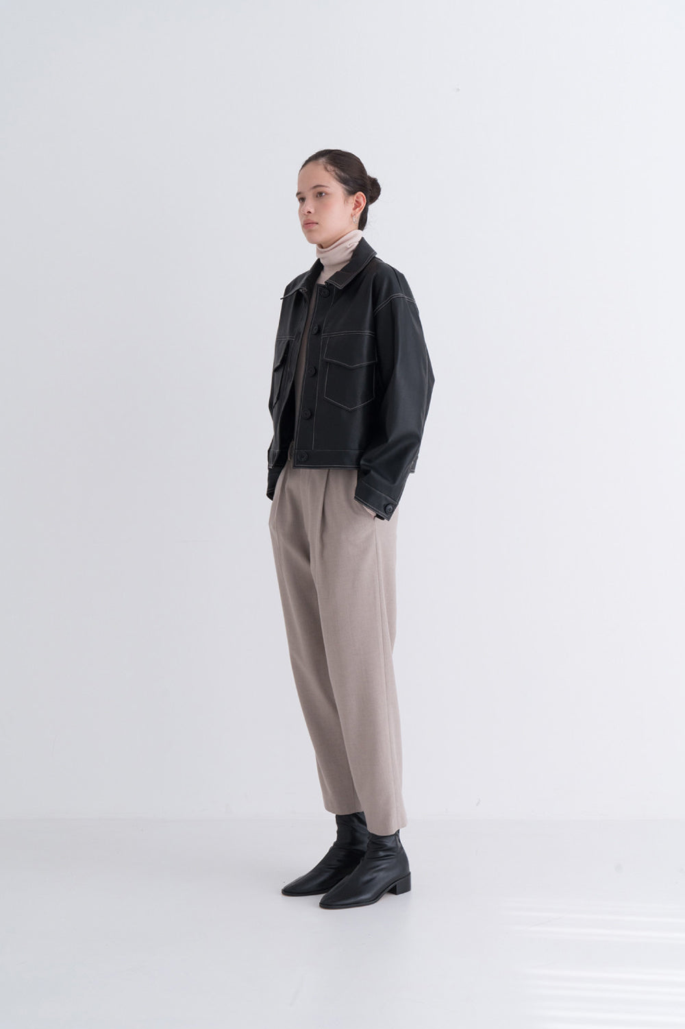 Stitch Pocket Leather Jacket Black