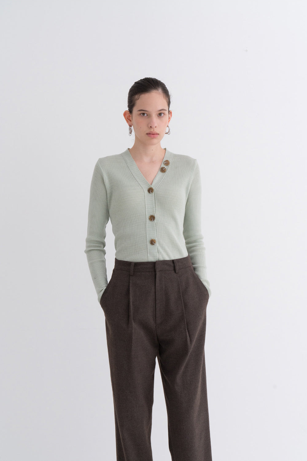 Comfy Pintuck Wool Pants Brown